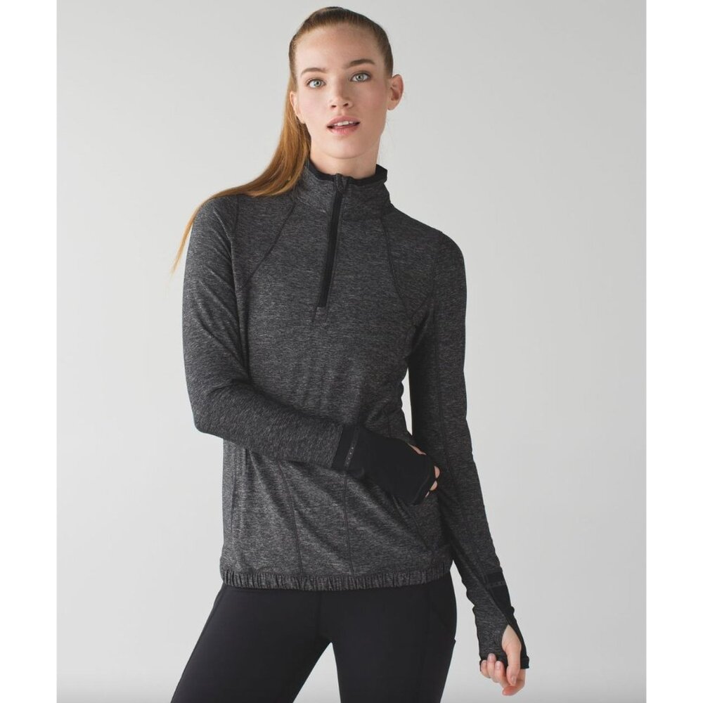 Lululemon Pace Pusher 1/2 Zip Heathered Black / Black 6 Luon Light Athletic